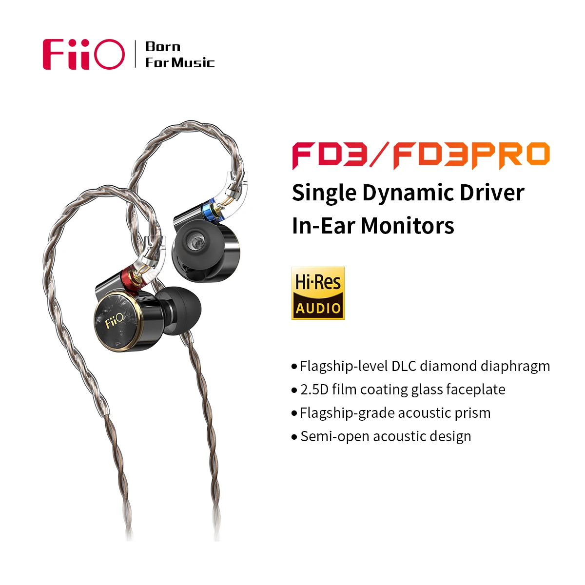 Наушники вкладыши FiiO FD3/FD3 Pro 1DD 12 мм проводные с высоким разрешением съемные MMCX