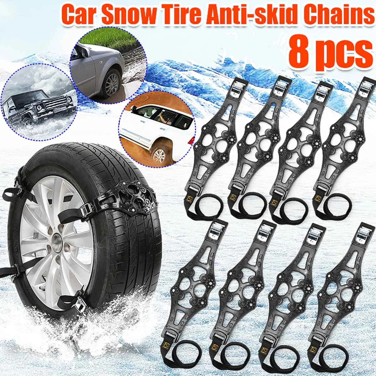4/8pcs Car Tyre Winter Roadway Safety Tire Snow Adjustable Anti-skid Safety Double Snap Skid Wheel TPU Chains
4/8pcs Car Tyre Winter Roadway Safety Tire Snow Adjustable Anti-skid Safety Double Snap Skid Wheel TPU Chains