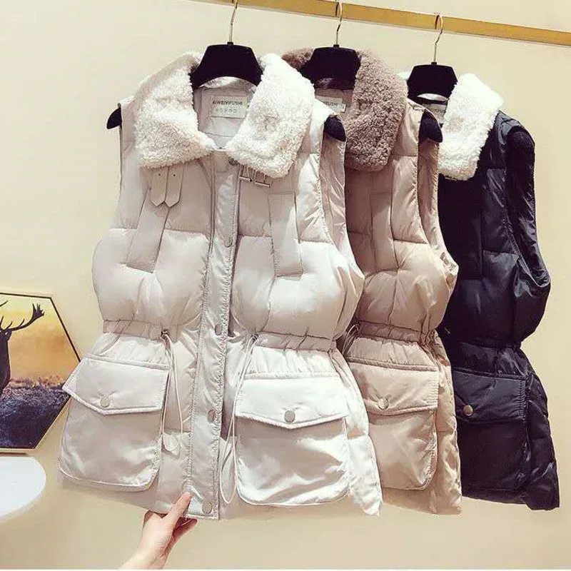 Autumn Winter Down Cotton Vest Jacket Women Sleeveless Coat Black Bodywarmer Femme Waistcoat Padded Female Outerwear Gilet 
Autumn Winter Down Cotton Vest Jacket Women Sleeveless Coat Black Bodywarmer Femme Waistcoat Padded Female Outerwear Gilet