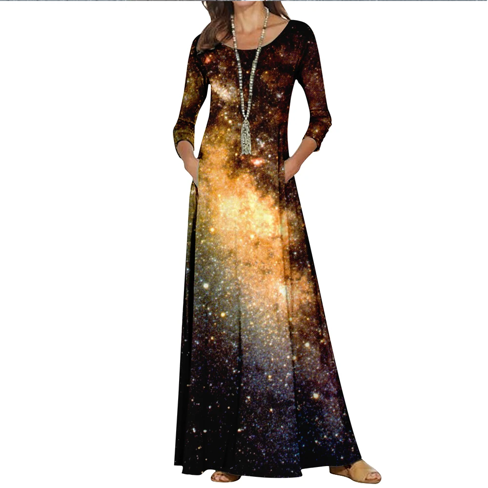 New cross-border women's starry sky pattern digital printing round neck slim dress
New cross-border women's starry sky pattern digital printing round neck slim dress