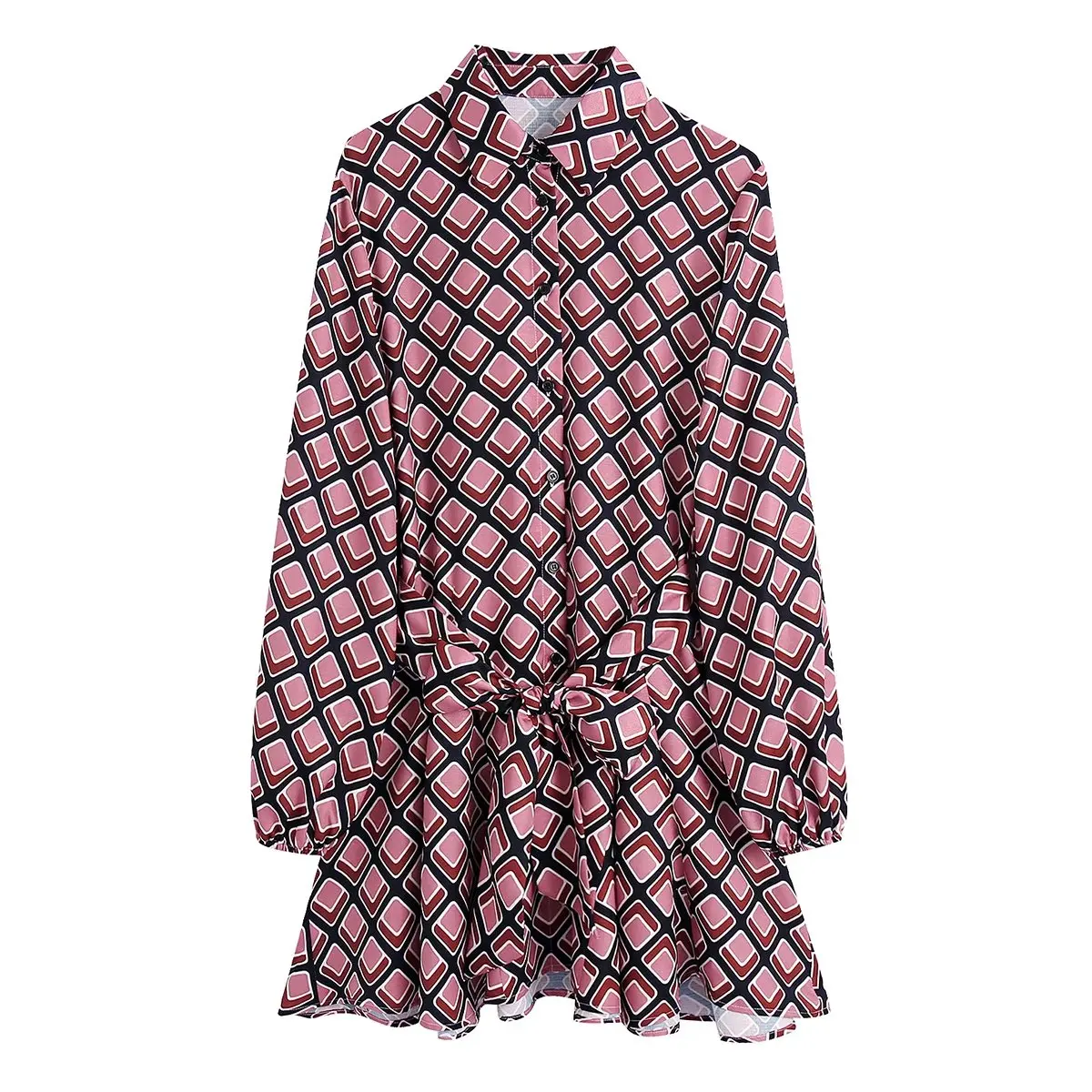 New Women Vintage Contrast Color Geometric Print Big Swing Mini Shirt Dress Female Chic Long Sleeve Sashes Vestido
New Women Vintage Contrast Color Geometric Print Big Swing Mini Shirt Dress Female Chic Long Sleeve Sashes Vestido