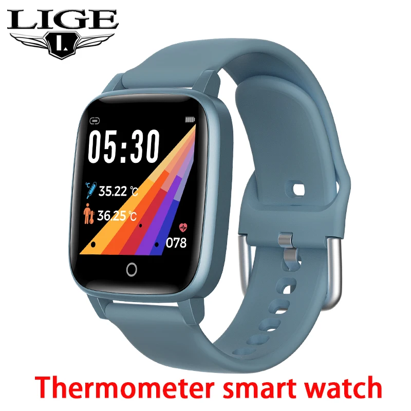 LIGE New Thermometer Smart Watch Men Sport Multi-function Heart Rate Blood Pressure Health Monitoring For IOS Android Smartwatch |
