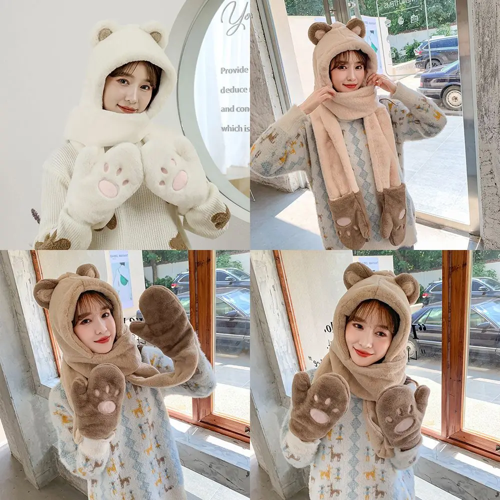 Winter Plush All-in-one Hat Scarf Gloves Three-Piece Bear Ears Cycling Hat Winter Hats Warm Hats
Winter Plush All-in-one Hat Scarf Gloves Three-Piece Bear Ears Cycling Hat Winter Hats Warm Hats