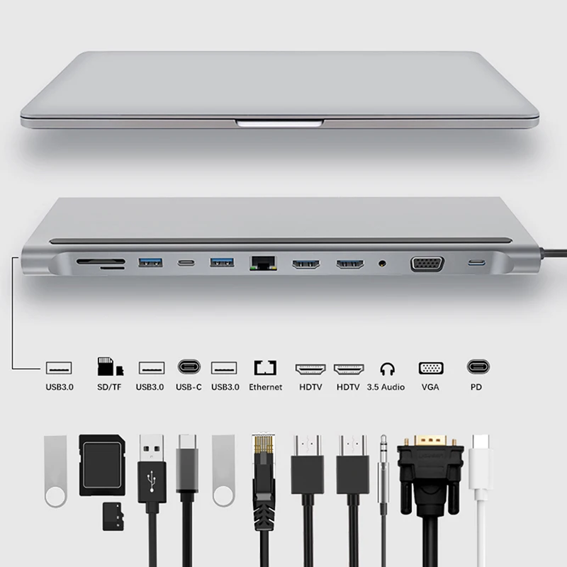 Док-станция для ноутбука 12 в 1, USB 3,0, HDMI, VGA, PD usb-хаб, для MacBook, 1 комплект
Док-станция для ноутбука 12 в 1, USB 3,0, HDMI, VGA, PD usb-хаб, для MacBook, 1 комплект