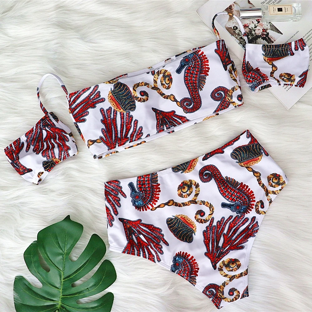 2020 New Two Pieces Sexy Swimsuit Women Seahorse Print Push Up Bikini Set High waist tube top with sleeves Beach Swimwear
2020 New Two Pieces Sexy Swimsuit Women Seahorse Print Push Up Bikini Set High waist tube top with sleeves Beach Swimwear