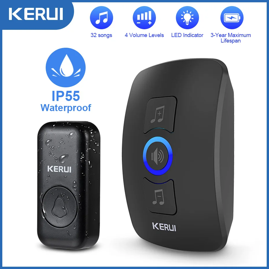 

Уличный беспроводной водонепроницаемый дверной звонок KERUI M525, комплект со звонком для умного дома, светодиодная вспышка, охранная сигнализ...