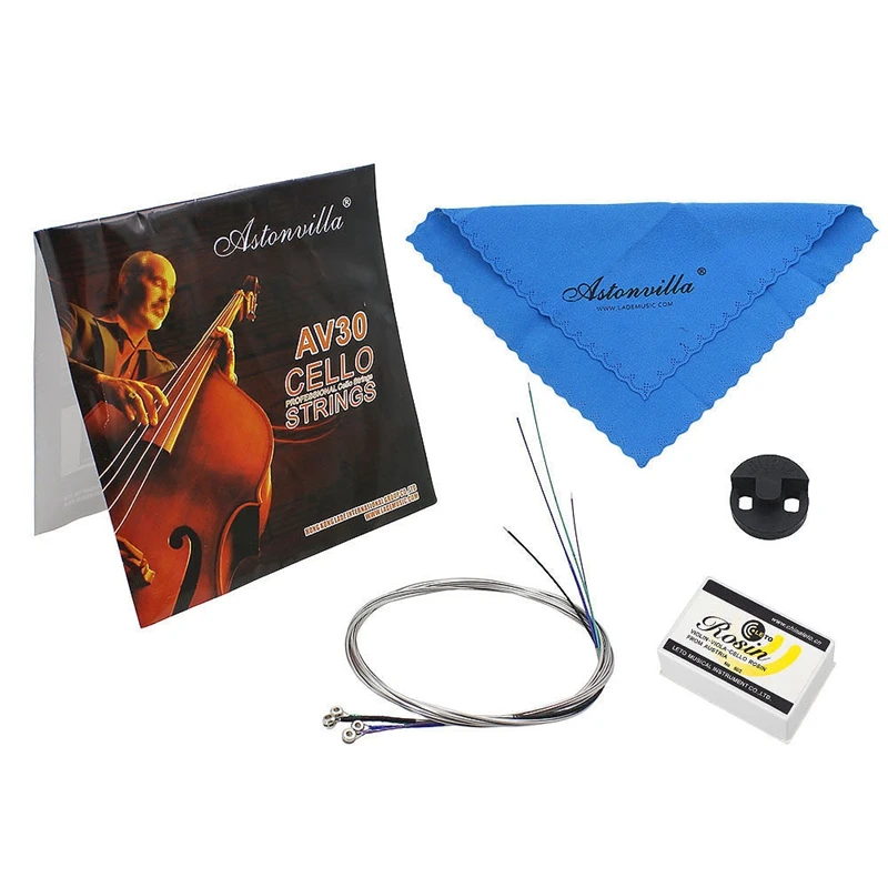 

Astonvilla 4Pcs Cello Repair Kits Cello Strings + Cleaning Cloth + Rosin + Mute Guitar Musical Accessories