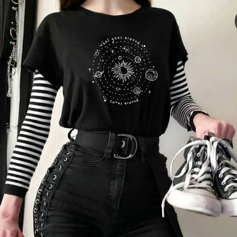 Women Boho Style Solar System T-Shirt Summer Casual Cotton Short Sleeve Tee Female Cute Aesthetic Bohemian Tshirt Hipster Top
Women Boho Style Solar System T-Shirt Summer Casual Cotton Short Sleeve Tee Female Cute Aesthetic Bohemian Tshirt Hipster Top
