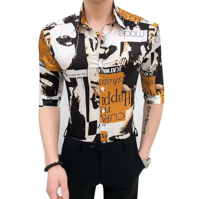 European Style Creative Letters 3D Printing Luxury Half Sleeve Shirt Summer High-Quality Polyester Fashion Slim Men Shirt M-XXXL
European Style Creative Letters 3D Printing Luxury Half Sleeve Shirt Summer High-Quality Polyester Fashion Slim Men Shirt M-XXXL