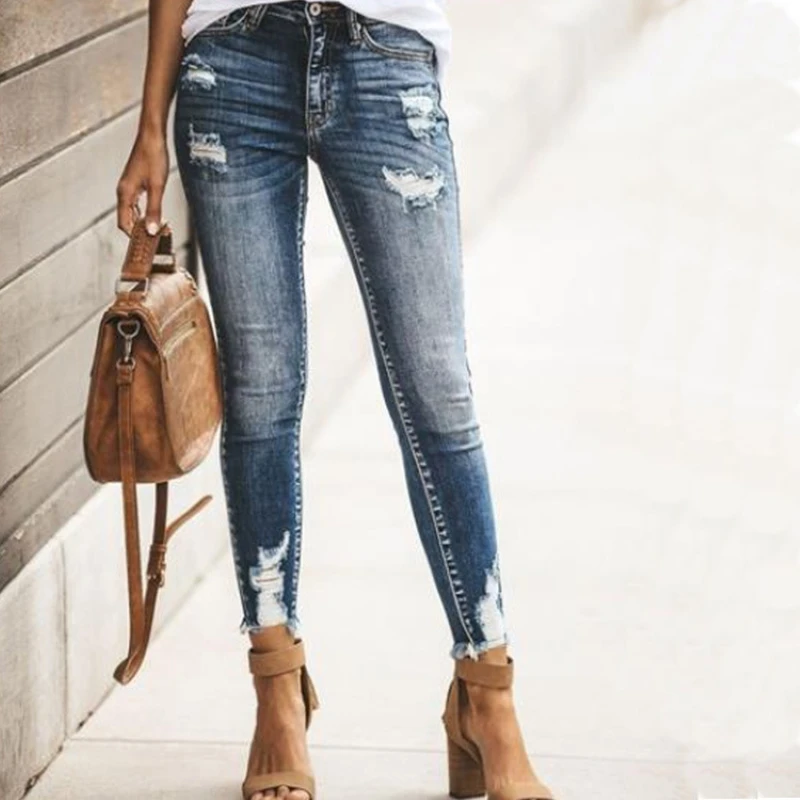 Dark Blue Ripped Jeans Pants Women's Jeans Super Stretchy Skinny Leg Denim Trousers Streetwear Casual Distressed Pant Hem
Dark Blue Ripped Jeans Pants Women's Jeans Super Stretchy Skinny Leg Denim Trousers Streetwear Casual Distressed Pant Hem