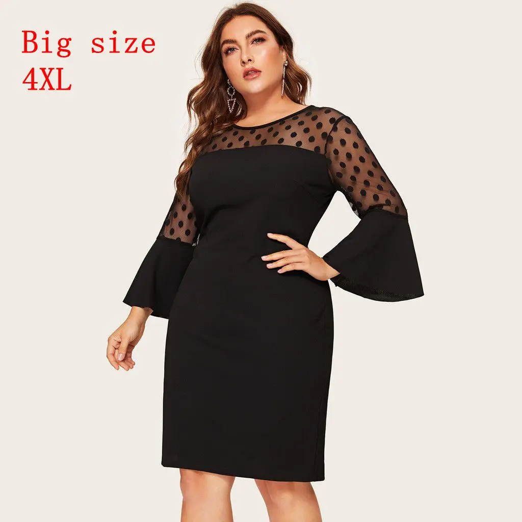 Fashion Women Plus Size O-neck Flare Sleeve Polka Dot Mesh Patchwork Midi Dress Summer Dress Robe Femme Платье Летнее 2021
Fashion Women Plus Size O-neck Flare Sleeve Polka Dot Mesh Patchwork Midi Dress Summer Dress Robe Femme Платье Летнее 2021
