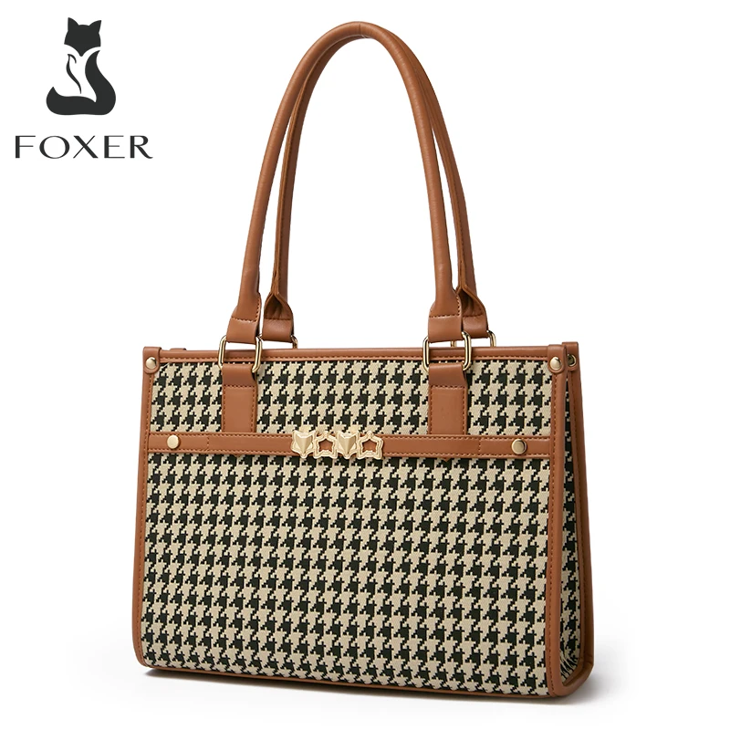 FOXER Women New Houndstooth Tote Bag Large Capacity Retro Tote Bag Office Lady Commuter Female Bag Fashion Fabric Shoulder Bag
FOXER Women New Houndstooth Tote Bag Large Capacity Retro Tote Bag Office Lady Commuter Female Bag Fashion Fabric Shoulder Bag