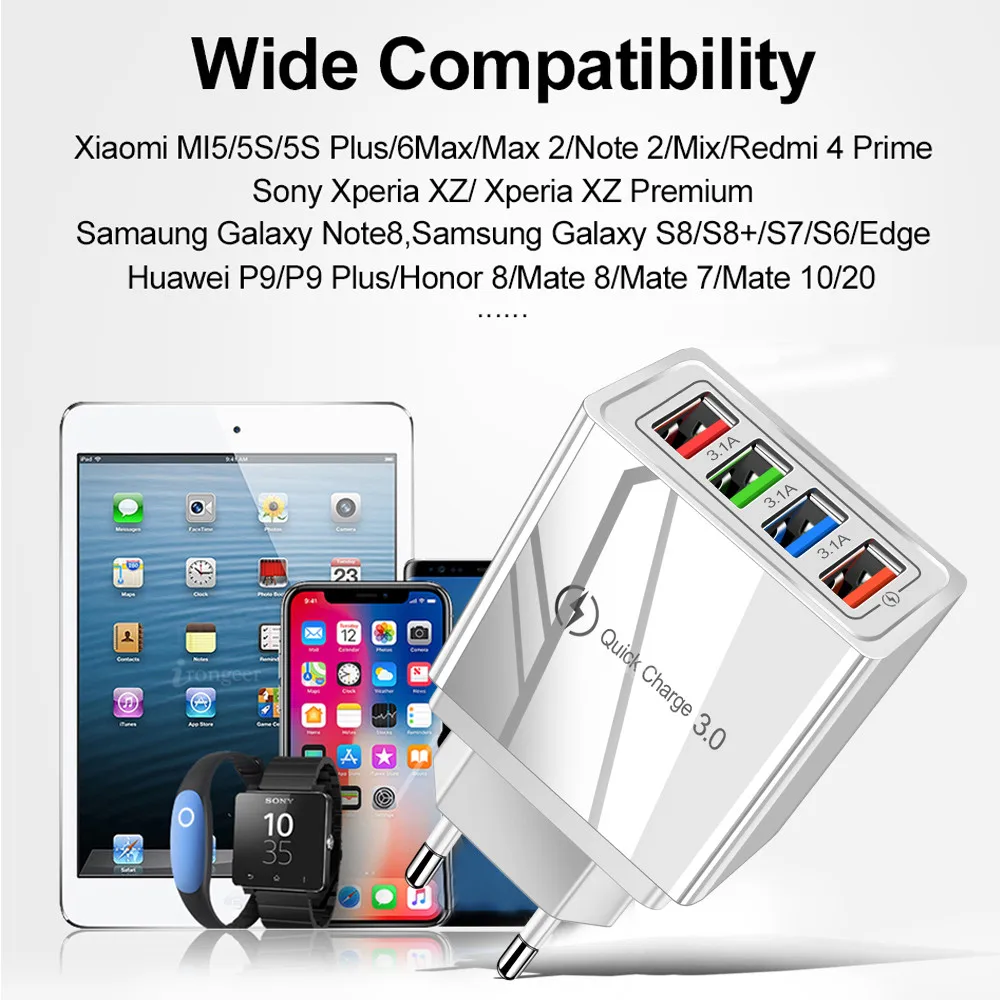 Quick Charge 4.0 USB Charger Universal 4 Port Fast Charging EU US Plug Power Adapter For Samsung S10 iPhone 12 11 Tablet Charge
Quick Charge 4.0 USB Charger Universal 4 Port Fast Charging EU US Plug Power Adapter For Samsung S10 iPhone 12 11 Tablet Charge