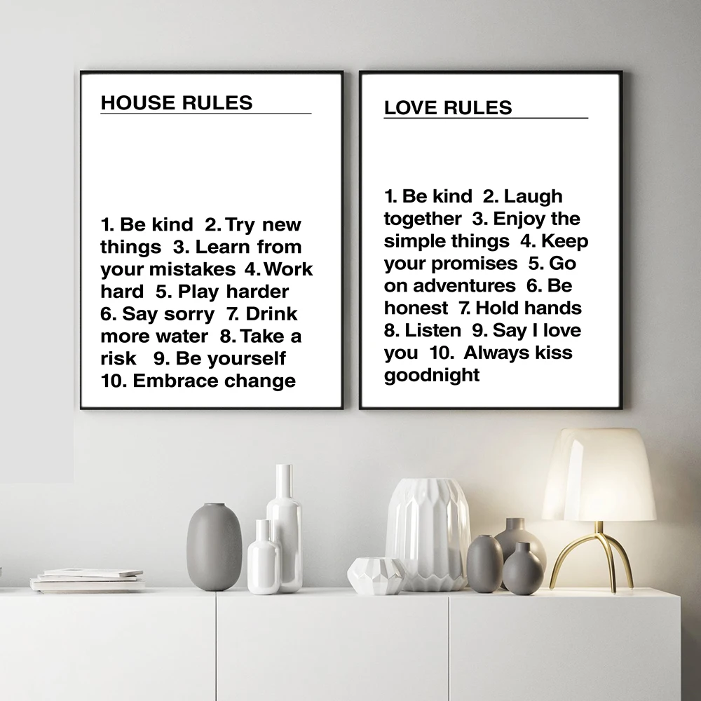 House Rules Wall Art Canvas Painting Modern Black White Love Rules Posters Prints Wall Pictures for Living Room Salon Home Decor
House Rules Wall Art Canvas Painting Modern Black White Love Rules Posters Prints Wall Pictures for Living Room Salon Home Decor