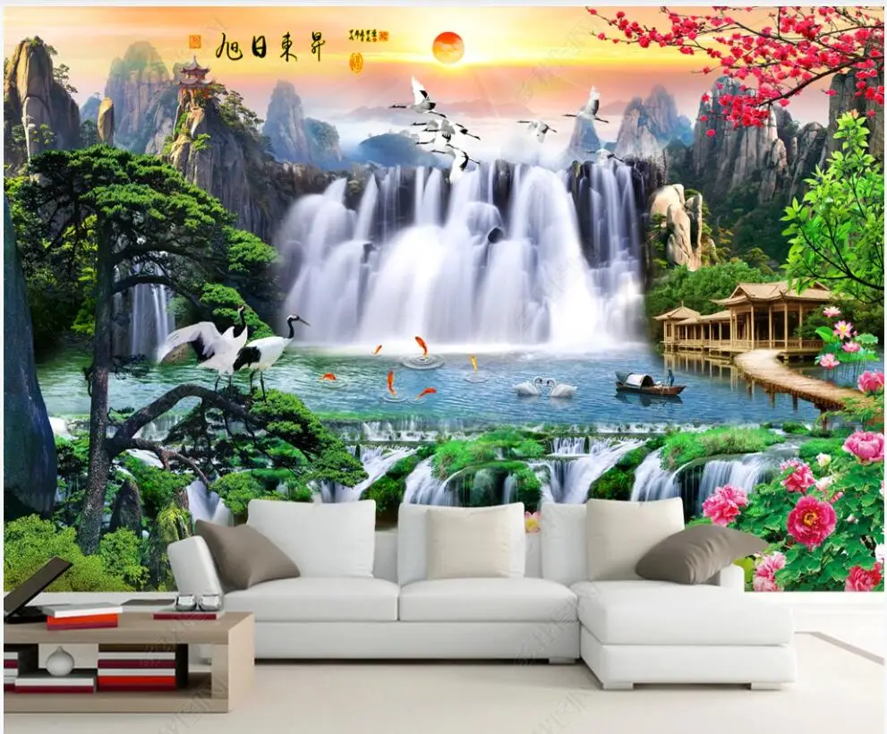 

Пользовательские фото 3d обои горный водопад озеро цветы декорации домашний декор в гостиная обои для стен 3 d