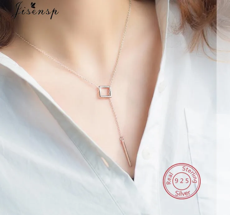 925 Sterling Silver Circle Strip Long Chain Pendant Necklace Fashion Geometric Square with Bar Necklaces Women Choker Gift
925 Sterling Silver Circle Strip Long Chain Pendant Necklace Fashion Geometric Square with Bar Necklaces Women Choker Gift