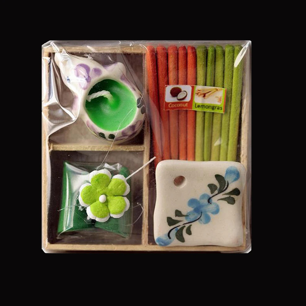 

6PCS/Set Thai Aromatherapy Gift Box Plant Floral Fragrance Set Essential Oil Candles Stick Incense Combination Aroma Candles