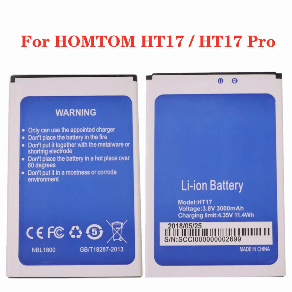 3000mAh HT 17 / HT17Pro Battery New Original For HOMTOM HT17 / HT17 Pro Back-up Phone Battery Large Capacity
3000mAh HT 17 / HT17Pro Battery New Original For HOMTOM HT17 / HT17 Pro Back-up Phone Battery Large Capacity