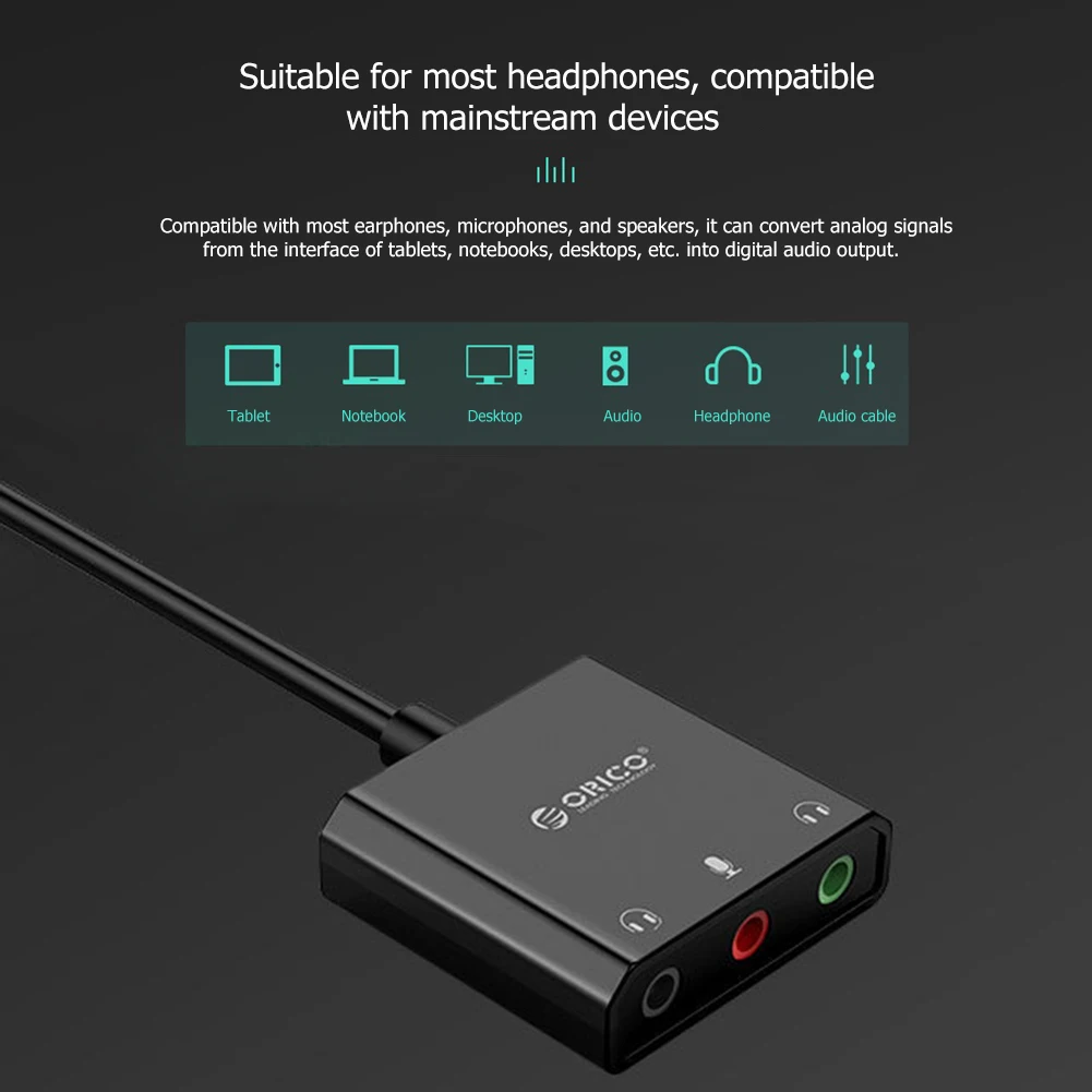 ORICO SKT3-BK Sound Card Converter Adapters USB 2.0 External Stereo Sound Adapter for Desktop Laptop Headset
ORICO SKT3-BK Sound Card Converter Adapters USB 2.0 External Stereo Sound Adapter for Desktop Laptop Headset