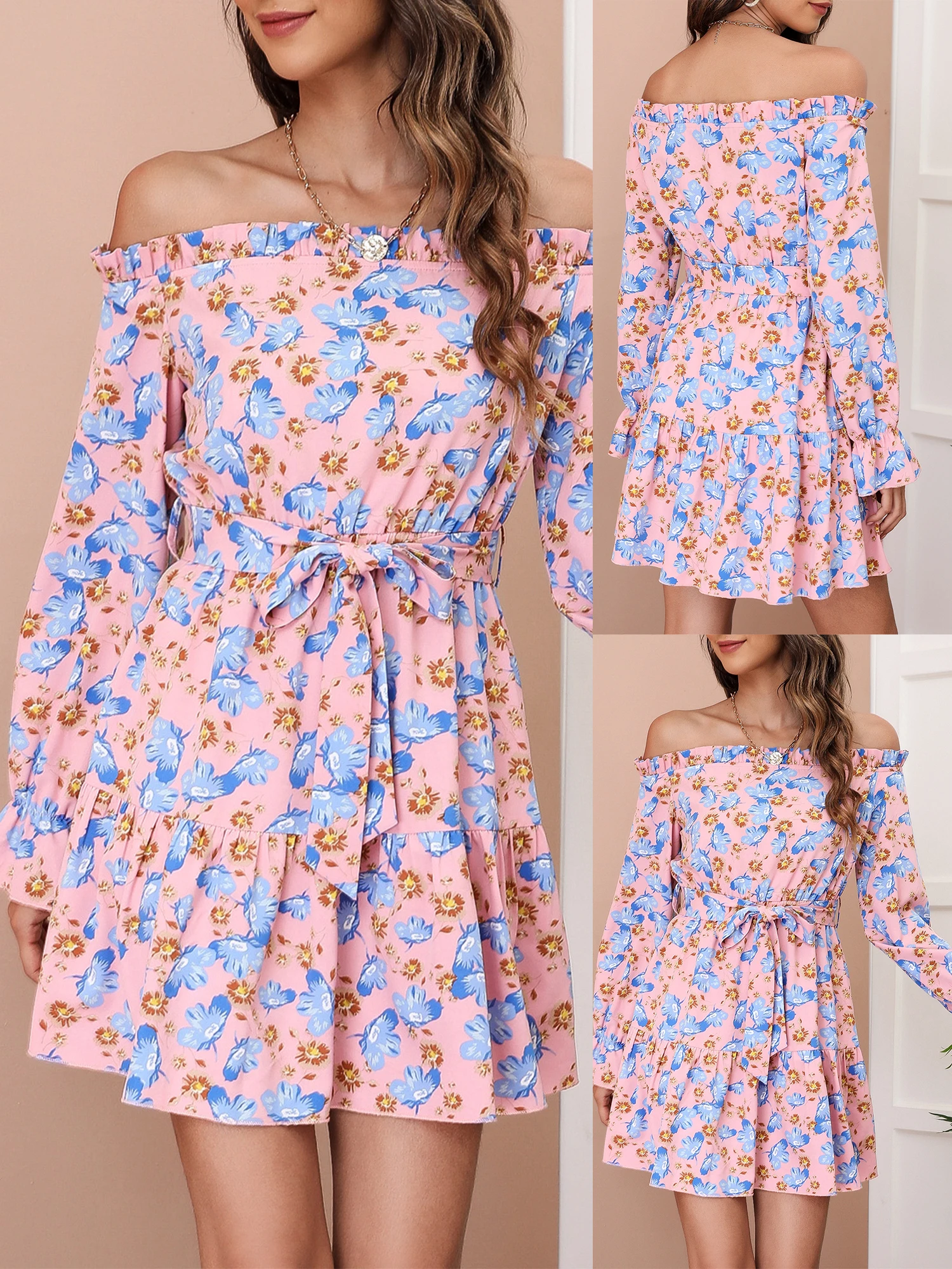 Women Floral Wrap Mini Dress Off Shoulder Tie Up Ruffle Short Dress Summer Long Sleeve Office Lady Slash Neck Above Knee Dresses
Women Floral Wrap Mini Dress Off Shoulder Tie Up Ruffle Short Dress Summer Long Sleeve Office Lady Slash Neck Above Knee Dresses