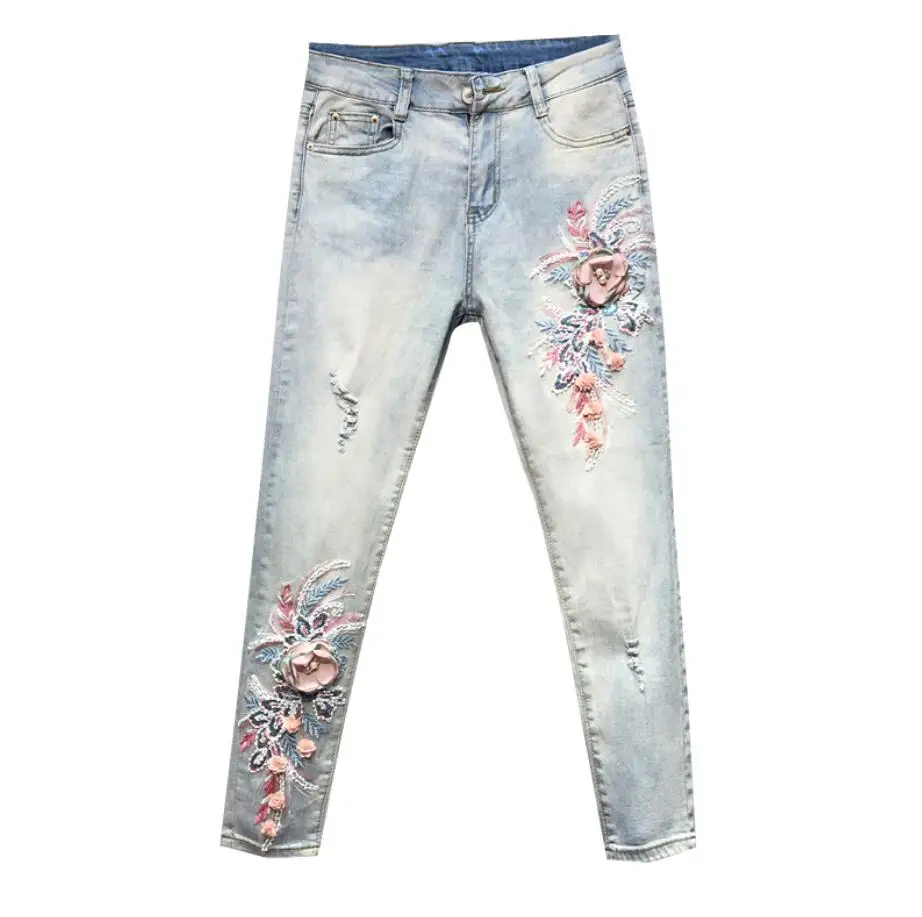 Jeans Woman 2020 New Spring Slim Cropped Pants Sequined Embroidered Flower Pencil Pants Hole Denim Trousers r697
Jeans Woman 2020 New Spring Slim Cropped Pants Sequined Embroidered Flower Pencil Pants Hole Denim Trousers r697