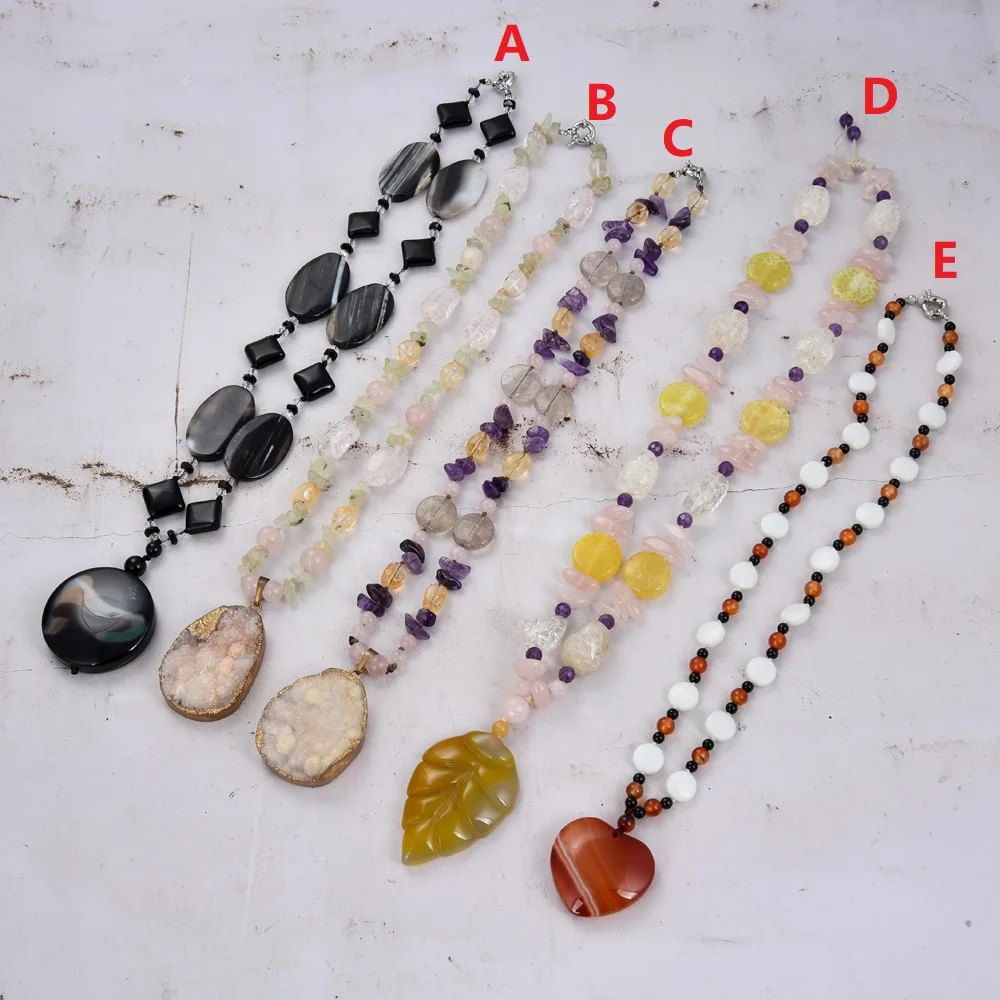 

GG Jewelry ON SALE Natural Gems Semi Stone Quartz Onyx Agate Porcelain Necklace Pendant For Women Lady Fashion Jewelry Gift