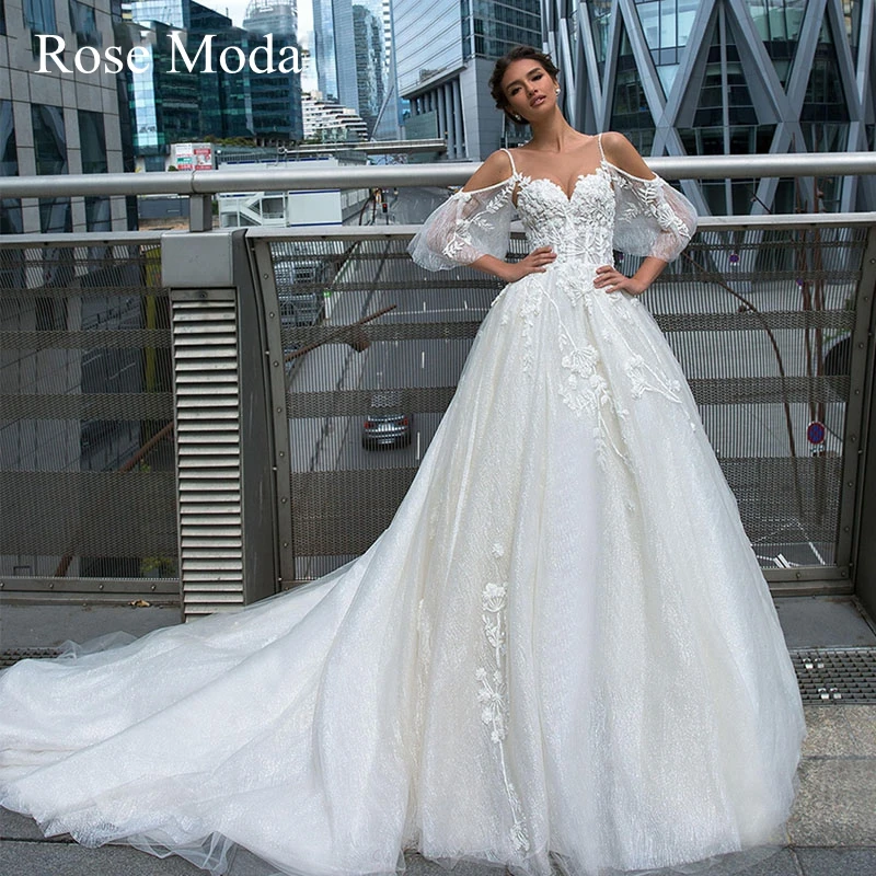 Rose Moda Off the Shoulder Short Sleeves Glittering Lace Wedding Dress Custom Make
Rose Moda Off the Shoulder Short Sleeves Glittering Lace Wedding Dress Custom Make