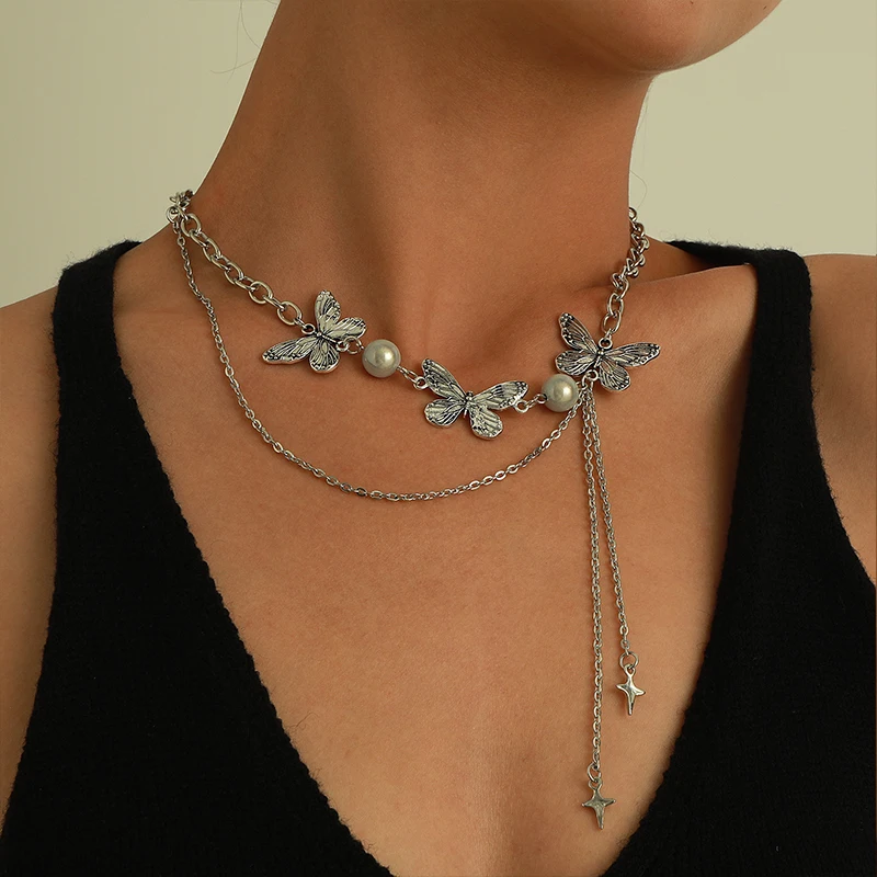 Elegant Pearl Butterfly Necklace Women Exquisite Hollow Butterfly Necklace Alloy Stylish All-match Double Fringe Necklace
Elegant Pearl Butterfly Necklace Women Exquisite Hollow Butterfly Necklace Alloy Stylish All-match Double Fringe Necklace
