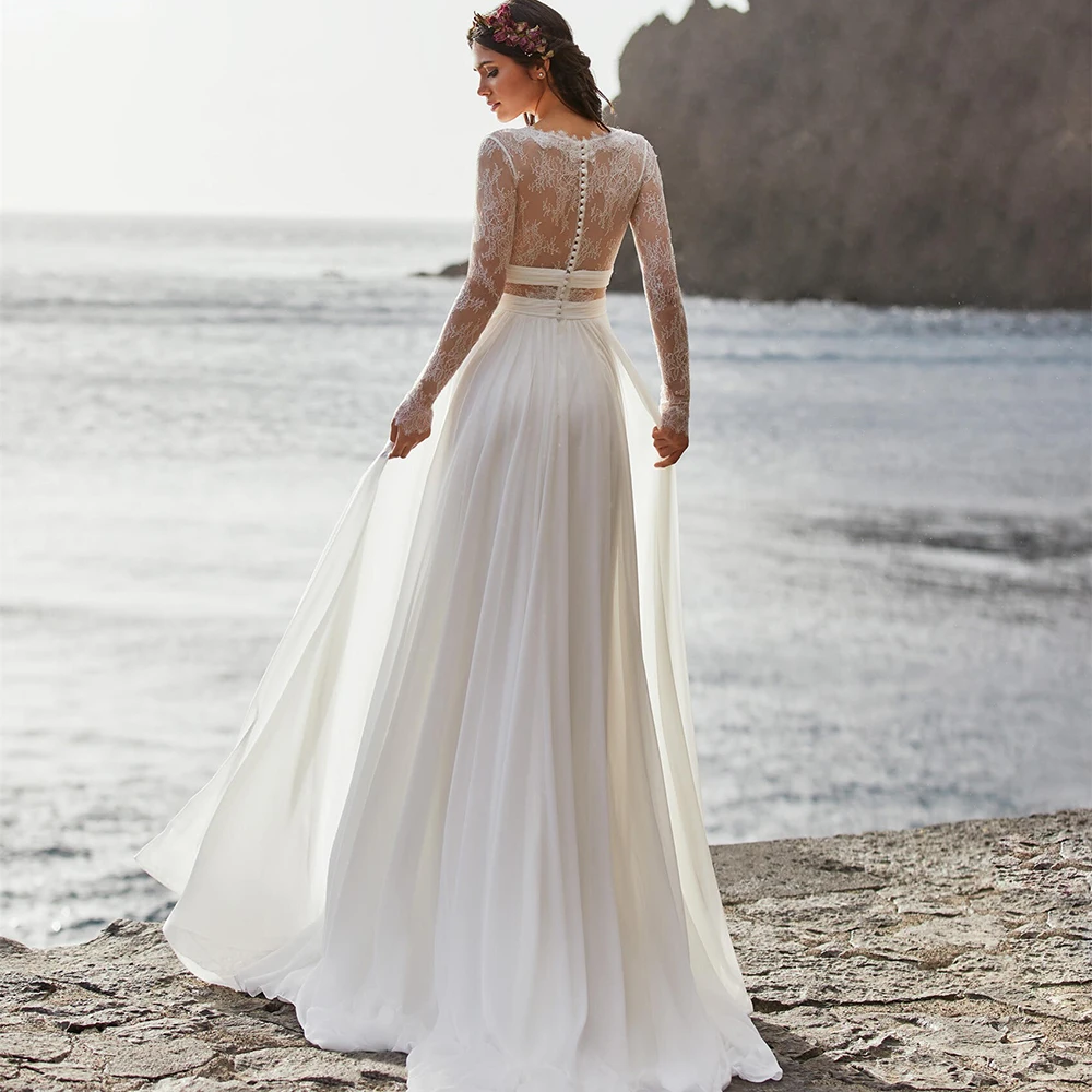 Charming Long Sleeve Wedding Dress For Women 2022 V-Neck Floor Length A-Line Boho Bridal Gowns With Belt vestidos de novia
Charming Long Sleeve Wedding Dress For Women 2022 V-Neck Floor Length A-Line Boho Bridal Gowns With Belt vestidos de novia