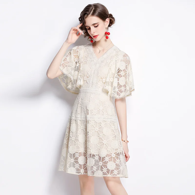 Summer Runway V-Neck Beach Dress Women Flare Sleeve Flowers Emberoidery Elegant Lace Slim Party Short Dress k6506
Summer Runway V-Neck Beach Dress Women Flare Sleeve Flowers Emberoidery Elegant Lace Slim Party Short Dress k6506