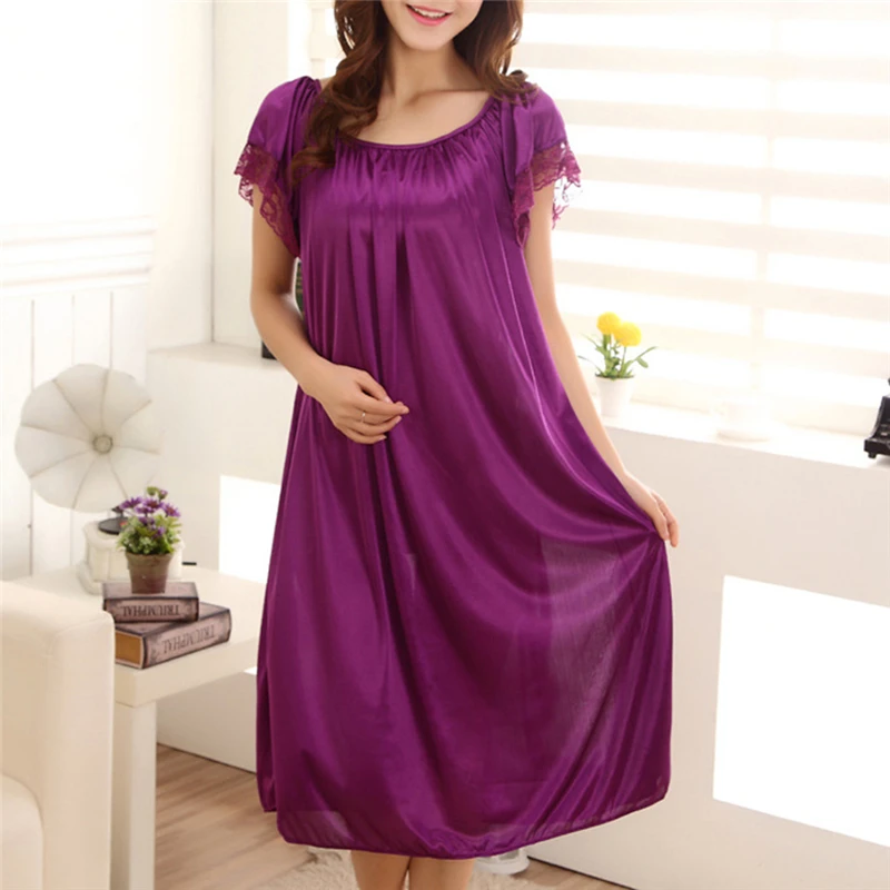 Women Night Gowns Sleepwear Lace Patchwork Nightwear Long Sleeping Dress Casual Ladies Home Dressing
Women Night Gowns Sleepwear Lace Patchwork Nightwear Long Sleeping Dress Casual Ladies Home Dressing