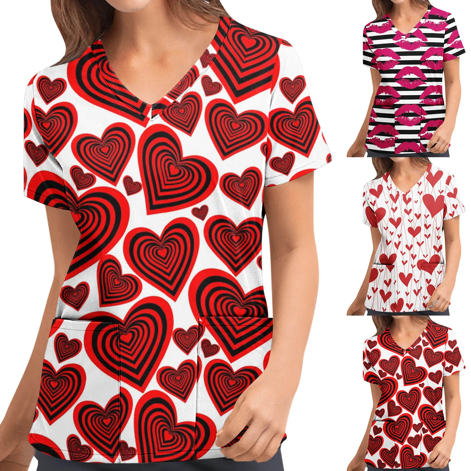 Women Scrub Uniform Fashion Valentine's Day Print Nurse Tshirt Short Sleeve V Neck Tops Working Uniform Medical Shirt 2022
Women Scrub Uniform Fashion Valentine's Day Print Nurse Tshirt Short Sleeve V Neck Tops Working Uniform Medical Shirt 2022