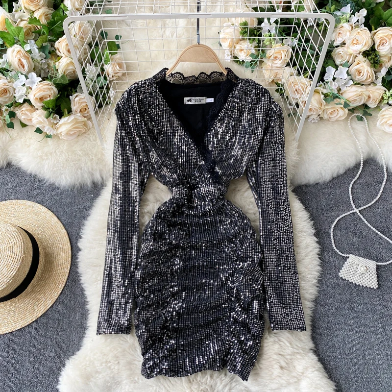 Sexy Sequin Party Bodycon Dress Women Elegant Black/Silver High Waist Draped Mini Vestidos Female Spring Autumn New Fashion 2021
Sexy Sequin Party Bodycon Dress Women Elegant Black/Silver High Waist Draped Mini Vestidos Female Spring Autumn New Fashion 2021