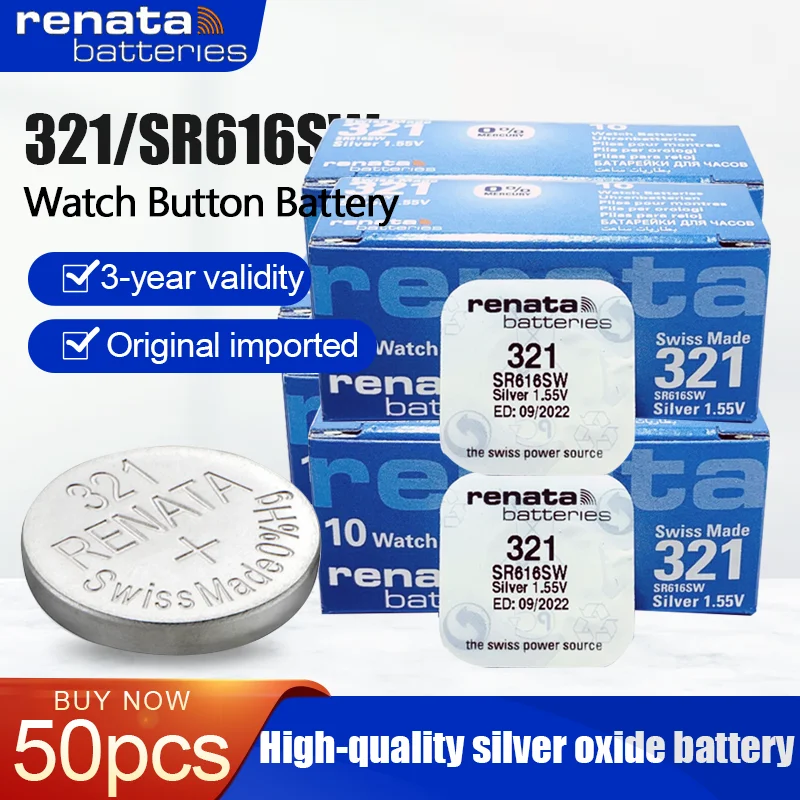 50 шт. Оригинальный Renata 321 SR616SW SR616 V321 GP321 1 55 в серебряный оксид аккумулятор для