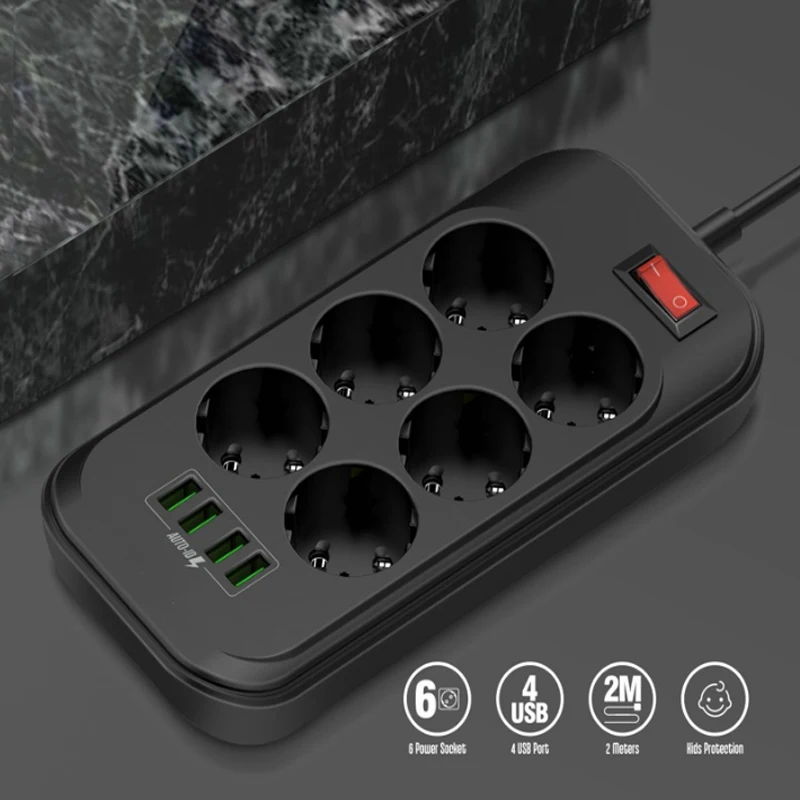 Удлинитель электрический с вилкой европейского стандарта, 3,4 А, 4 USB-порта
Удлинитель электрический с вилкой европейского стандарта, 3,4 А, 4 USB-порта