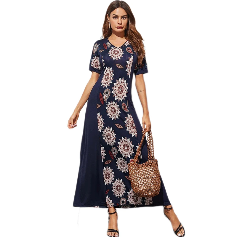 Women Short Sleeve Maxi Dress Turkey Kaftan Dubai Jilbab Floral Print Caftan Muslim Islamic Clothing Robe Party Gown Vestidos
Women Short Sleeve Maxi Dress Turkey Kaftan Dubai Jilbab Floral Print Caftan Muslim Islamic Clothing Robe Party Gown Vestidos