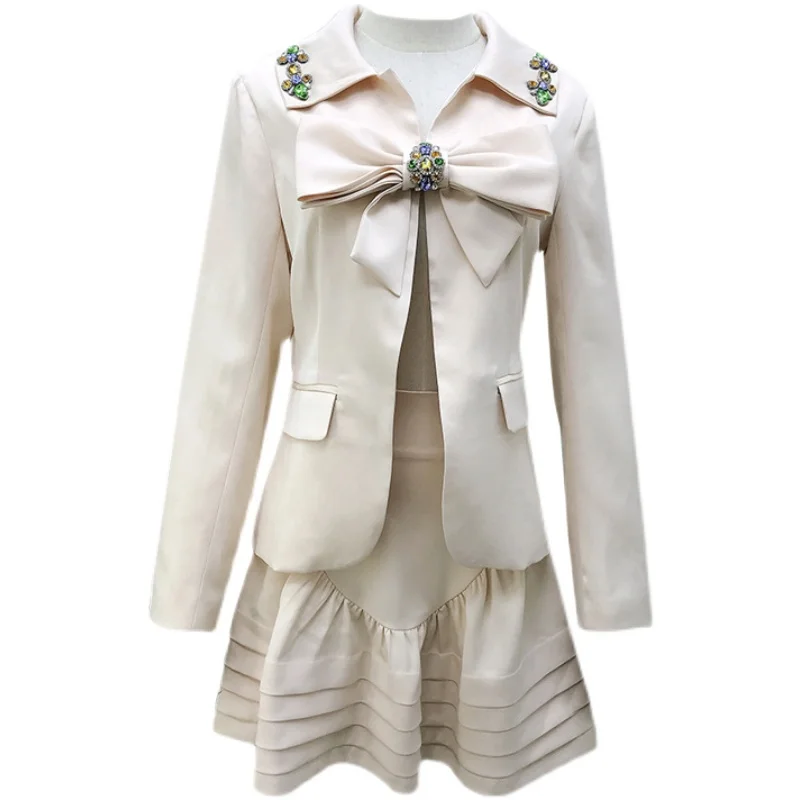 Korean Fashion Crystal Two Piece Set Women 2021 Spring Elegant Bow Long Sleeve Top+mini Skirt Two Piece Outfits
Korean Fashion Crystal Two Piece Set Women 2021 Spring Elegant Bow Long Sleeve Top+mini Skirt Two Piece Outfits