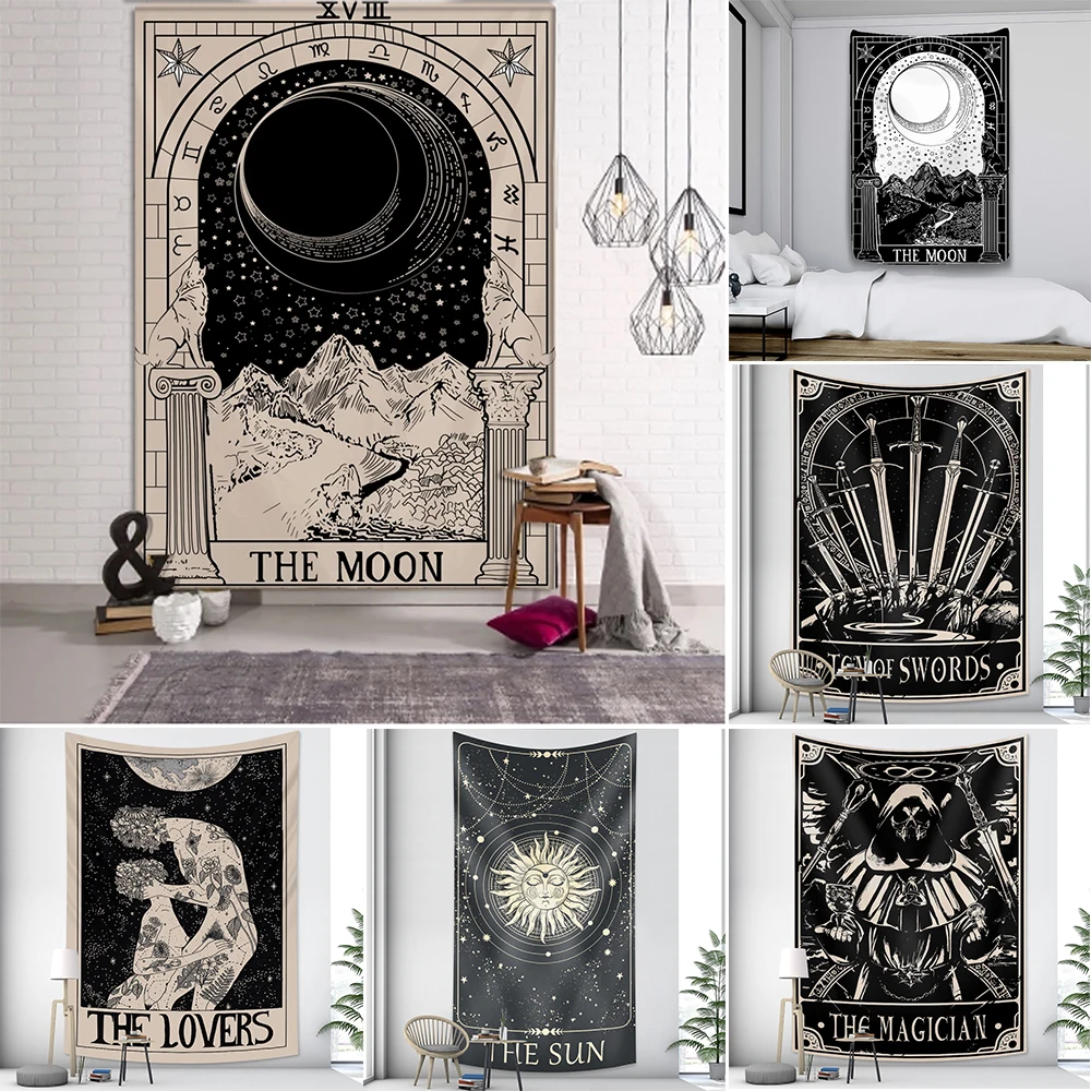 

Tarot card psychedelic scene home decoration art tapestry hippie bohemian decoration divination wall hanging sheets