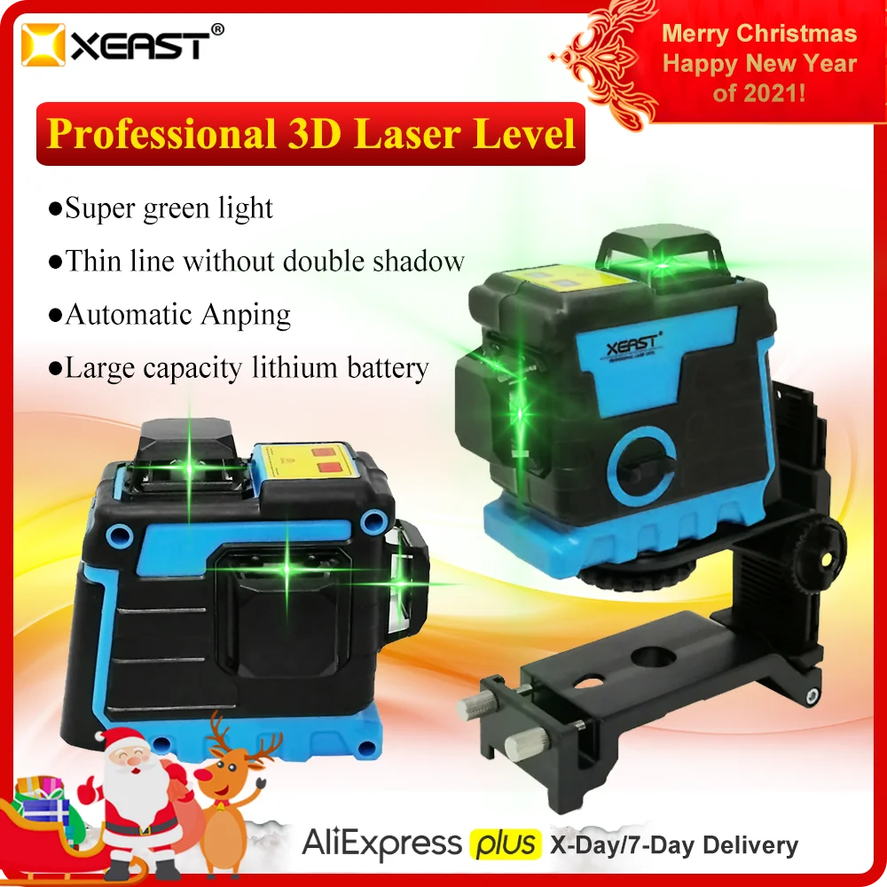

XEAST XE-240 12Lines 3D Green Laser Level Lithium Battery Self-Leveling 360 Horizontal&Vertical Cross Lines Can Use Receiver