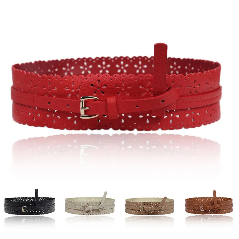 Vintage Wide Waist Belt PU Leather Belt Hollow Flower Design Solid Color Pin Buckle Corset Belt Female Dresses Coat Waistband 
Vintage Wide Waist Belt PU Leather Belt Hollow Flower Design Solid Color Pin Buckle Corset Belt Female Dresses Coat Waistband