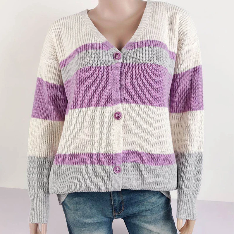2020 Ladies Winter New Loose Casual Sexy V Neck Button Striped Sweater Women Patchwork F0048A
2020 Ladies Winter New Loose Casual Sexy V Neck Button Striped Sweater Women Patchwork F0048A