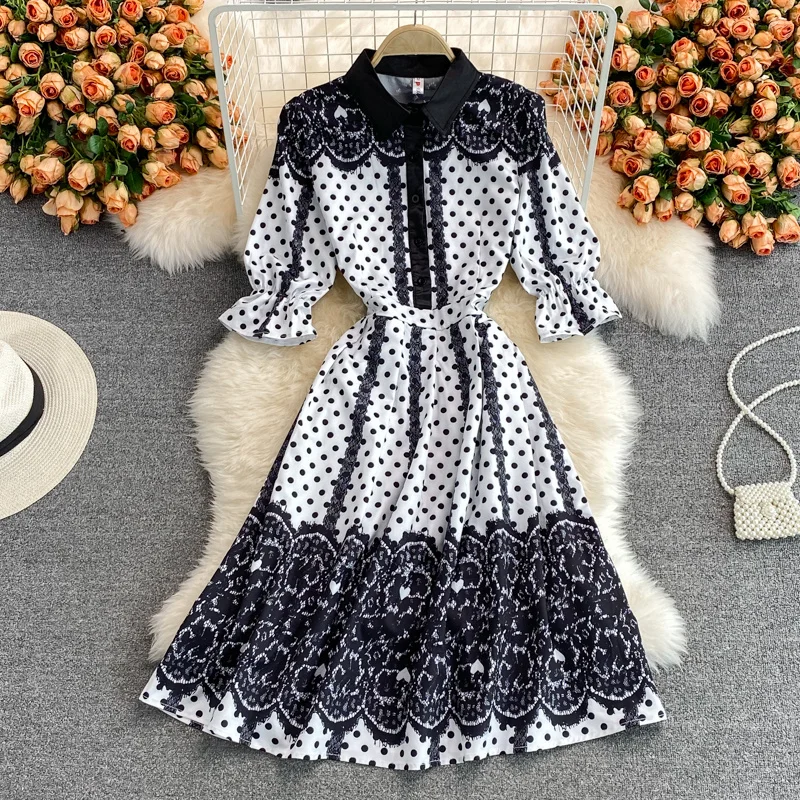 French Ladies Printed Half Sleeve Polka Dot Dress Women Temperament Patchwork Dress For Girls Summer Autumn 2021 
French Ladies Printed Half Sleeve Polka Dot Dress Women Temperament Patchwork Dress For Girls Summer Autumn 2021