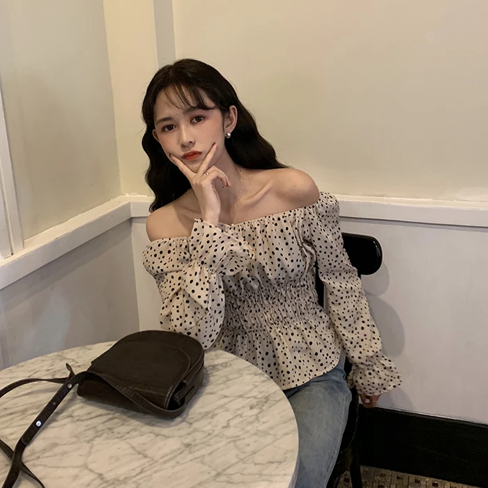 Polka Dot Vintage Spring Slim Shirts Off Shoulder Tops Slash Neck Chiffon Flare Sleeve Fashion Clothes Blusas Mujer De Moda New
Polka Dot Vintage Spring Slim Shirts Off Shoulder Tops Slash Neck Chiffon Flare Sleeve Fashion Clothes Blusas Mujer De Moda New