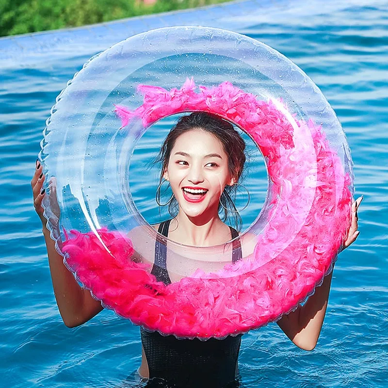 Swimming Circle Summer Beach Swim Circle Float Water Pool Party Inflatable Swimming Ring Float Round Feather Swimming Ring