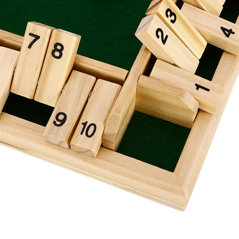 4 Sided 10 Numbers Table Board Game Wooden Shut Box Puzzle Game Family Party Club Dice Game for Kids Adults Indoor Entertainment
4 Sided 10 Numbers Table Board Game Wooden Shut Box Puzzle Game Family Party Club Dice Game for Kids Adults Indoor Entertainment