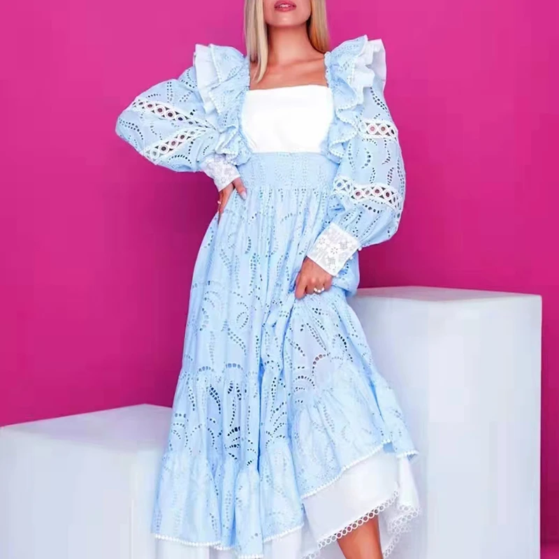 Fashion Runway 2022 Spring Vintage Dress Women New Design Hollow out Ruffles Embroidery Pink Blue Ladies Elegant Dresses
Fashion Runway 2022 Spring Vintage Dress Women New Design Hollow out Ruffles Embroidery Pink Blue Ladies Elegant Dresses