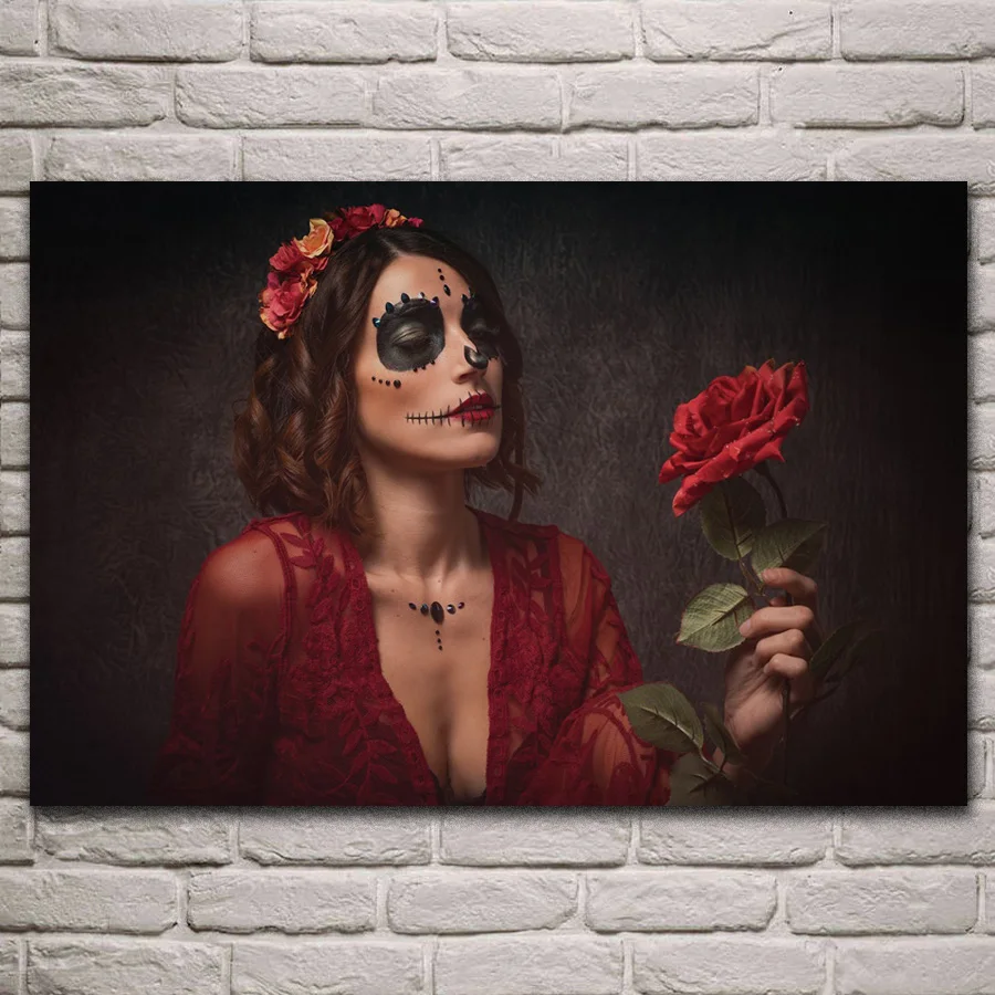 sexy girl portrait sugar skull makeup with red rose posters on the wall picture home living room decoration for bedroom KL642
sexy girl portrait sugar skull makeup with red rose posters on the wall picture home living room decoration for bedroom KL642