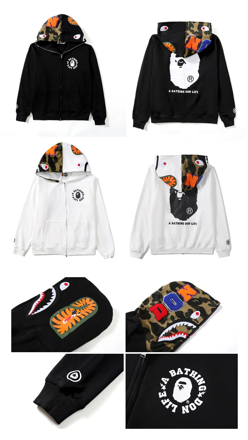 Shark Head Zip Cardigan Sweatshirt Jacket Black & White M-2XL 
Shark Head Zip Cardigan Sweatshirt Jacket Black & White M-2XL