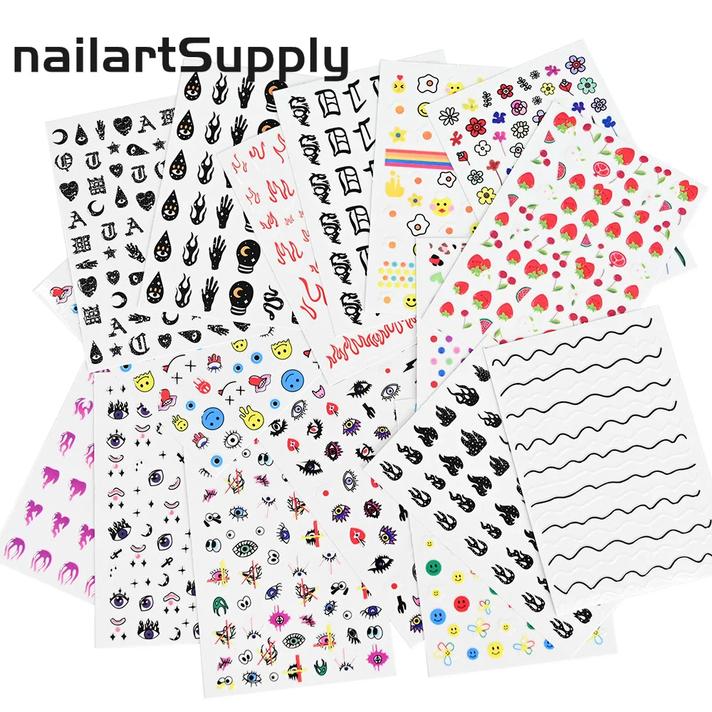 16 Sheets Set Nail Stickers Self-Adhesive Decals For Nails Art Eyes/Flame/Strawberry/Flower/Wave/Rainbow/Smile Nail Decor &^^&
16 Sheets Set Nail Stickers Self-Adhesive Decals For Nails Art Eyes/Flame/Strawberry/Flower/Wave/Rainbow/Smile Nail Decor &^^&