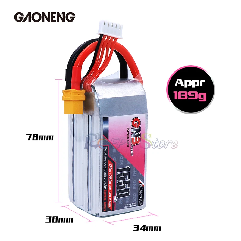 Gaoneng GNB 4S 1550MAH 14.8V 130C / 260C Lipo Battery Rechargeable XT60 Plug Connector For RC Models Multicopter Frame Accs
Gaoneng GNB 4S 1550MAH 14.8V 130C / 260C Lipo Battery Rechargeable XT60 Plug Connector For RC Models Multicopter Frame Accs